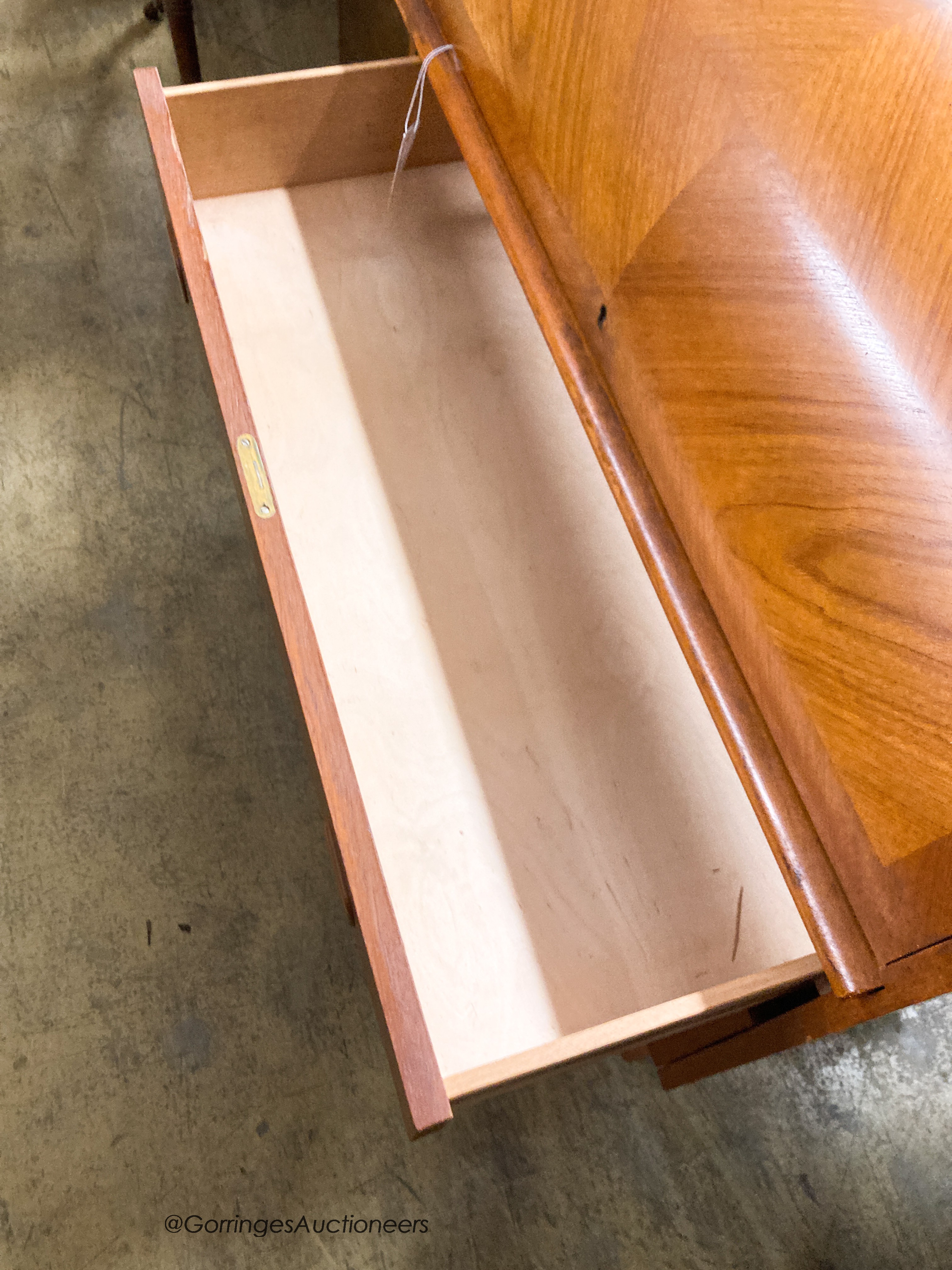 A mid century design teak cylinder bureau, width 90cm, depth 48cm, height 96cm